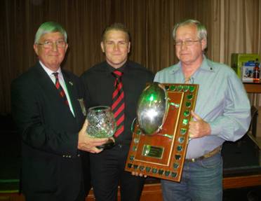 Dr Hywel Francis MP (left) with Captain Richard Wanklyn (centre) and Colorado Welsh Society President Sam Kuntz (right) with recently won club trophies