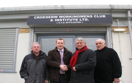 Alan Price, Scott Jones, Dr Hywel Francis MP and Ian Griffiths following the meeting at Croeserw Workingmen's Club